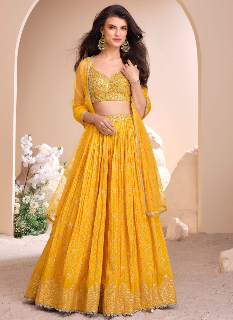 Yellow Jacquard Silk Readymade Lehenga Choli