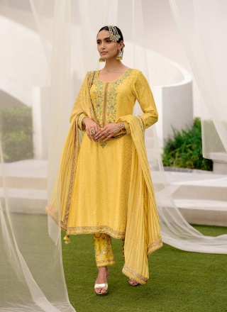 Yellow {occasion} Silk Palazzo Straight Suit