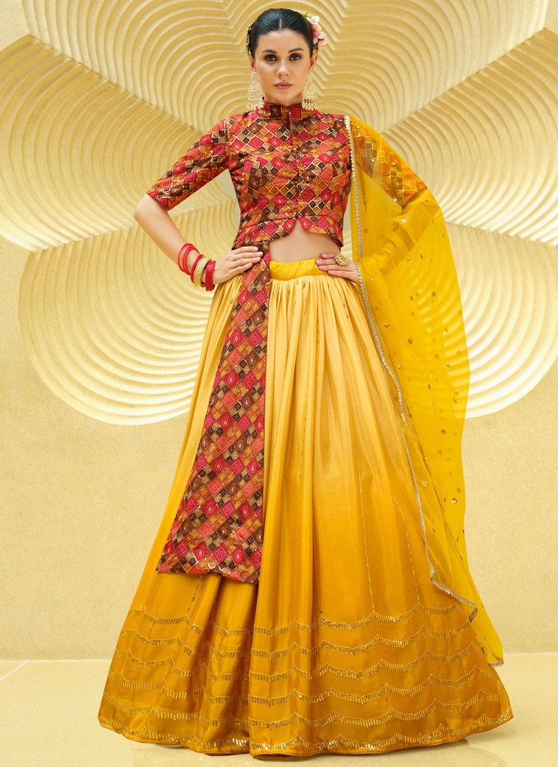 Photo of yellow and green sangeet lehenga