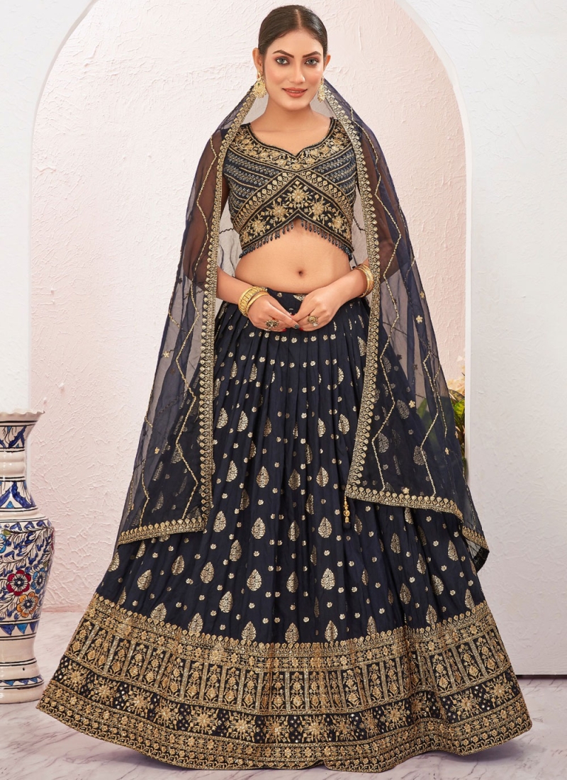 Zari pure-dola Readymade Lehenga Choli in Navy Blue