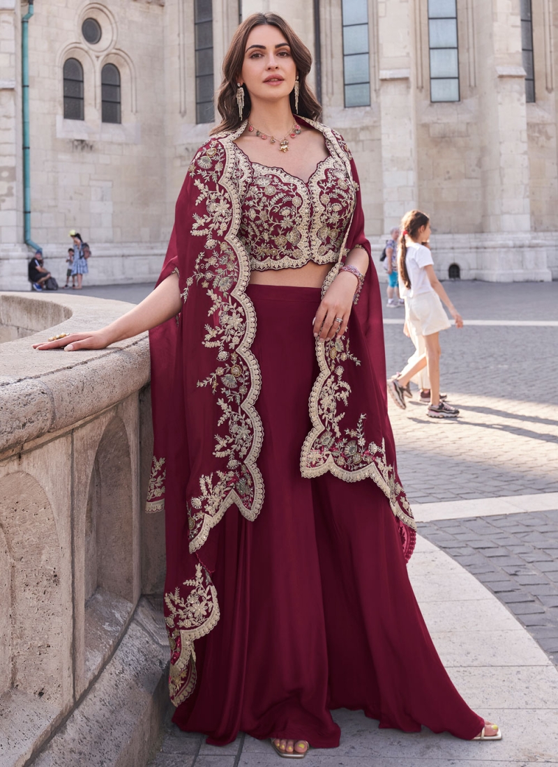 Zari Silk Readymade Salwar Kameez in Maroon and Rani