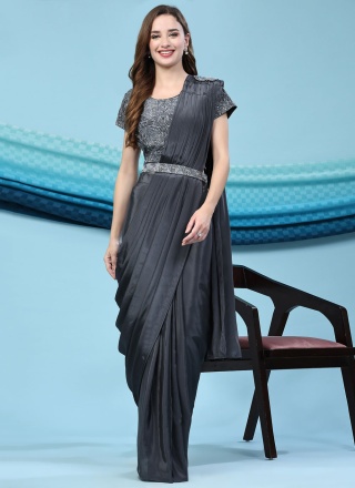 Zesty Black Embroidered Satin Silk Trendy Saree
